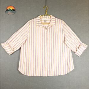 Chicos Striped 100% Linen Pink No Iron Button Up Shirt Plus Women's Sz 3 (16/18)